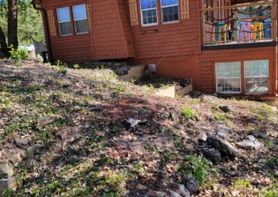 retaining wall, hardscaping, and fire pit | before