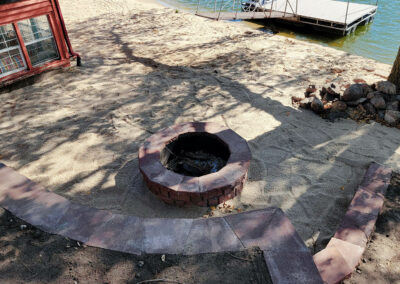 wood fire pit and retaining wall | after