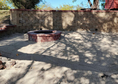 wood fire pit and retaining wall | after
